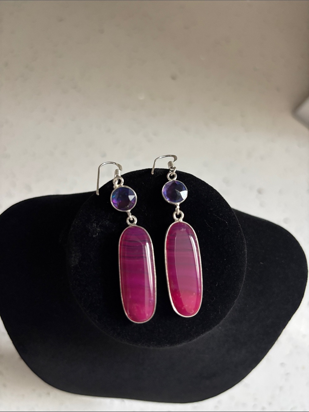 Sterling Silver Botswana Agate Bi-Color Tourmaline Gemstone Drop Dangle Earrings